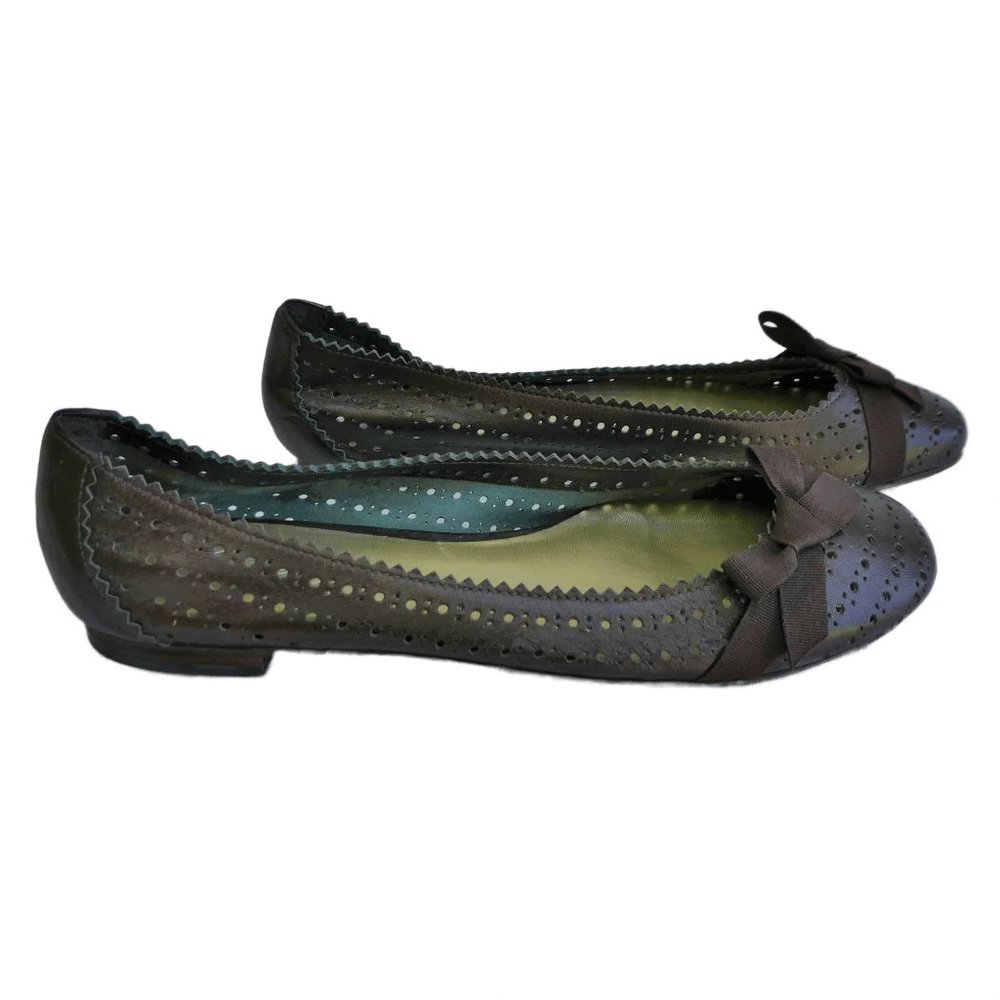 Talbots Flats Brown Genuine Leather Uppers Ribbon Bow Made in Brazil 10AA